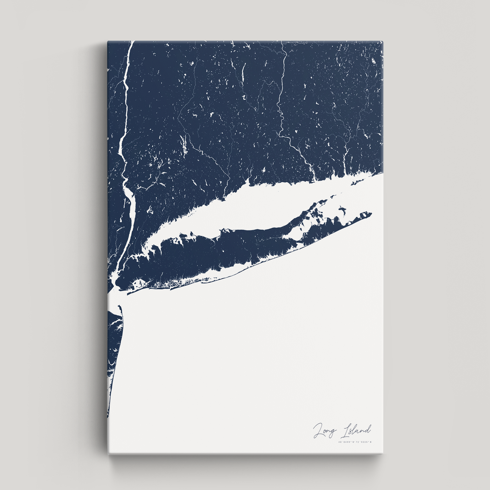 Long Island Coastal Map — Canvas Vertical, navy, No Frame