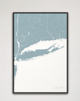 Long Island Coastal Map — Canvas Vertical, soft-blue, Black Frame