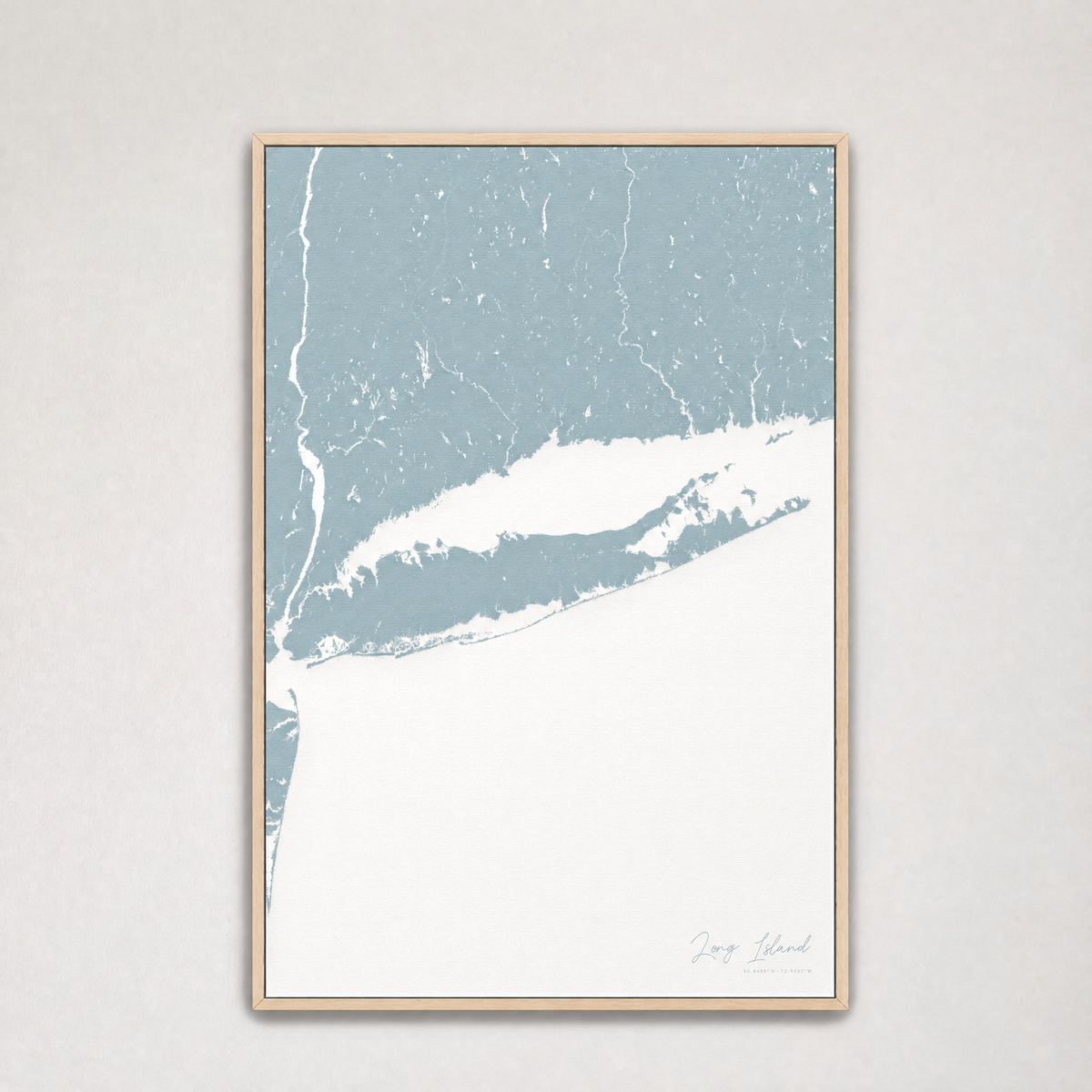 Long Island Coastal Map — Canvas Vertical — soft-blue, Light Wood
