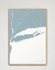 Long Island Coastal Map — Canvas Vertical, soft-blue, Natural Oak