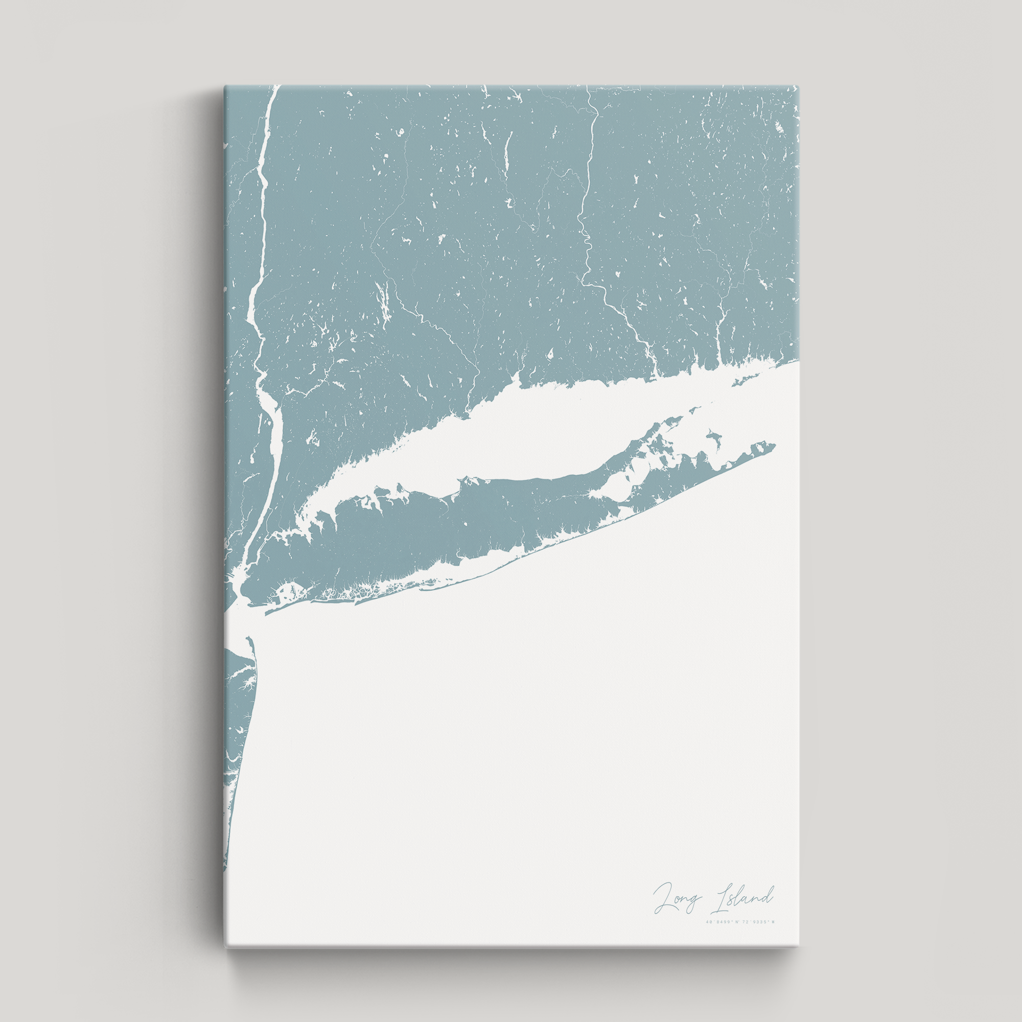 Long Island Coastal Map — Canvas Vertical, soft-blue, No Frame
