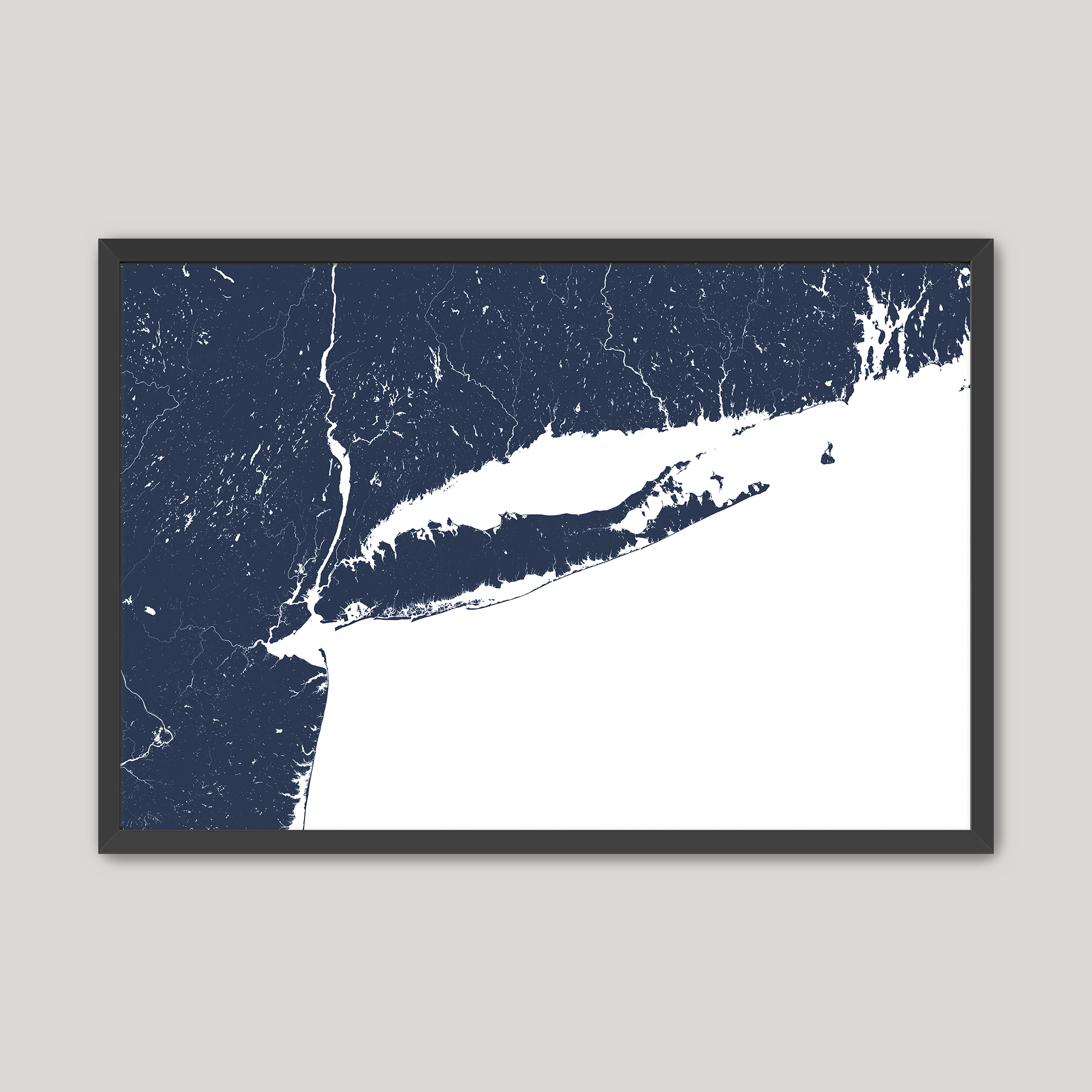 Long Island Coastal Map — Fine Art Print Horizontal, navy, Black Frame, 10x8
