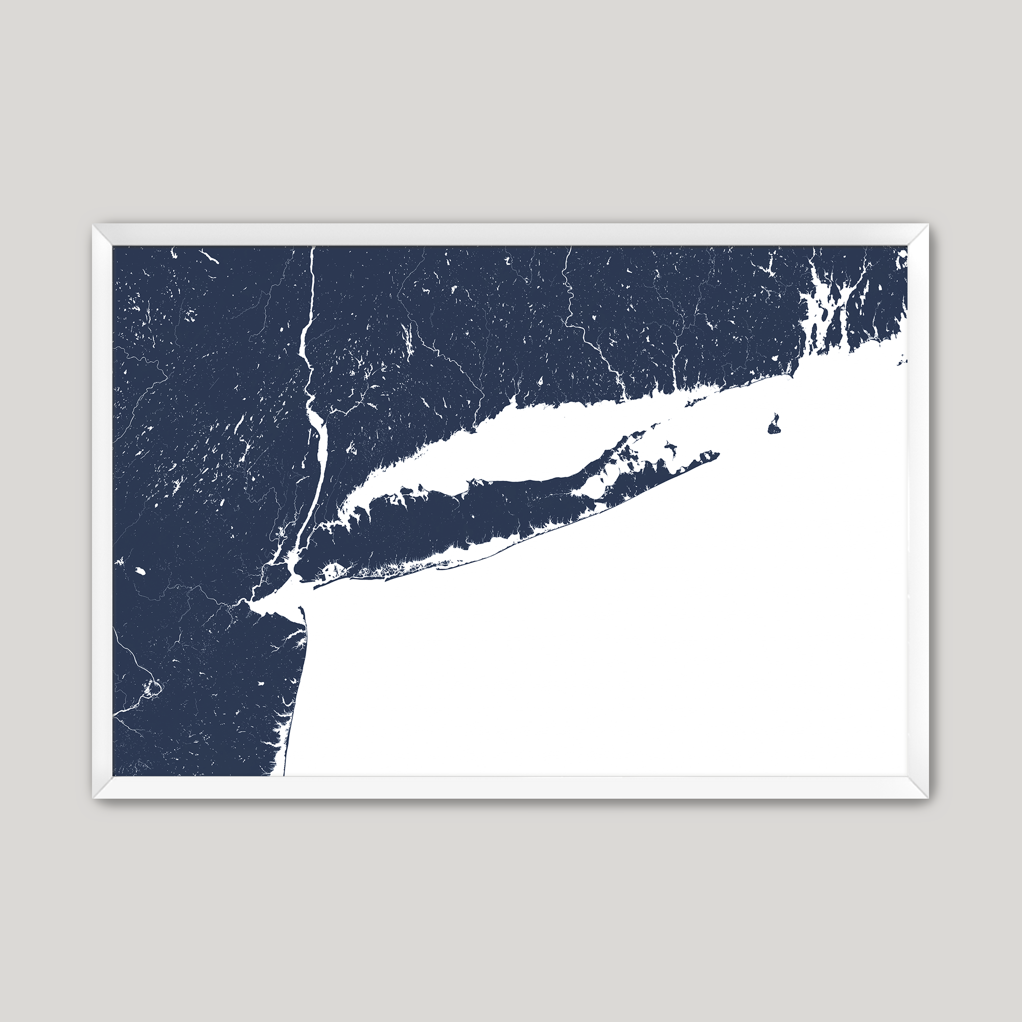 Long Island Coastal Map — Fine Art Print Horizontal, navy, White Frame, 10x8