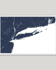Long Island Coastal Map — Fine Art Print Horizontal, navy, White Frame, 10x8