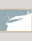 Long Island Coastal Map — Fine Art Print Horizontal, soft-blue, Oak, 10x8