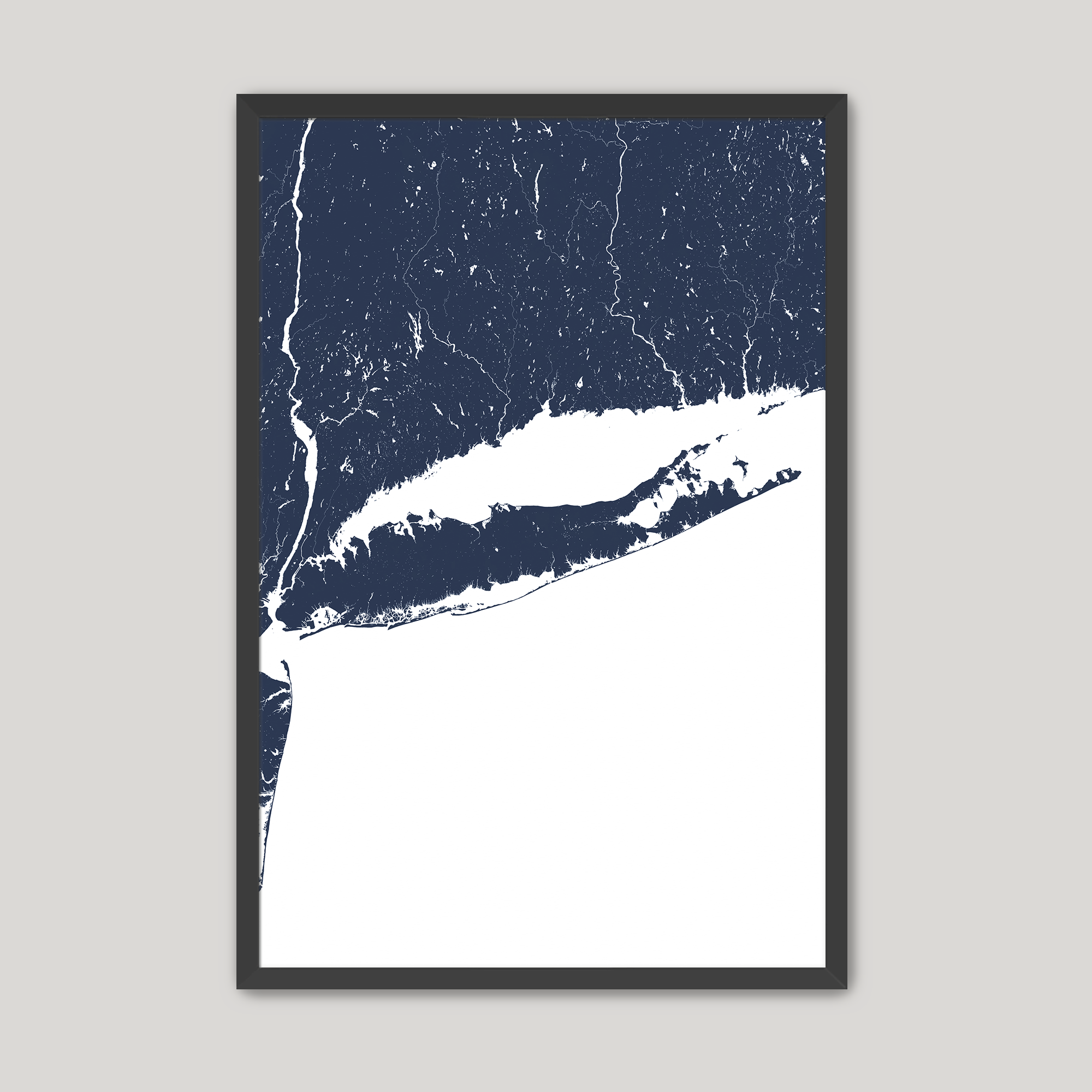 Long Island Coastal Map — Fine Art Print Vertical, navy, Black Frame, 8x10