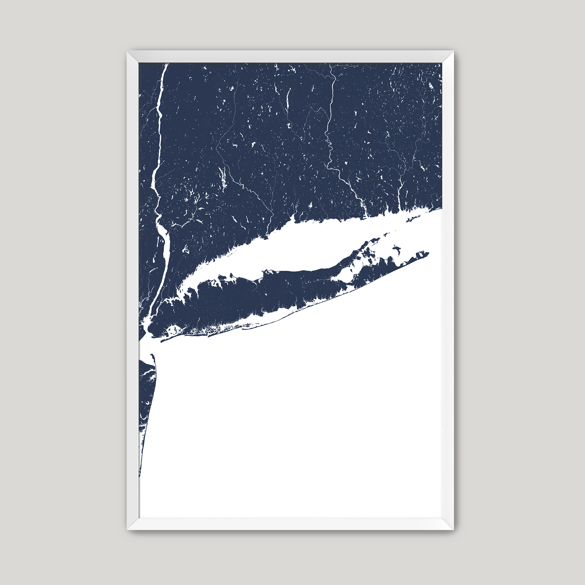 Long Island Coastal Map — Fine Art Print Vertical, navy, White Frame, 8x10