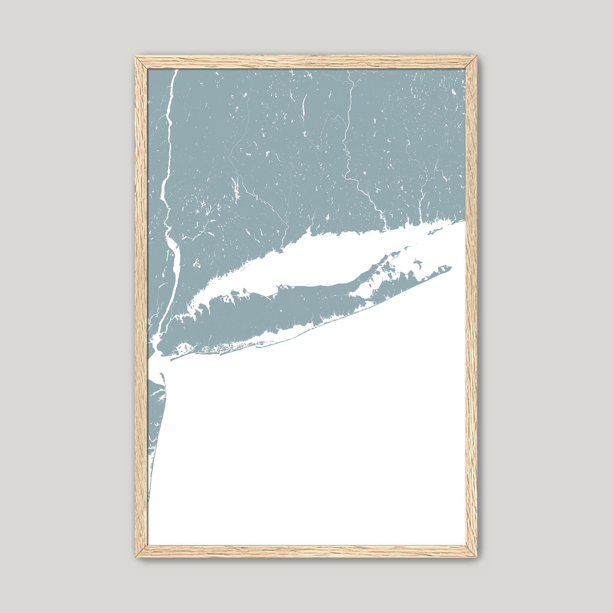 Long Island Coastal Map — Fine Art Print Vertical, soft-blue, Oak, 8x10