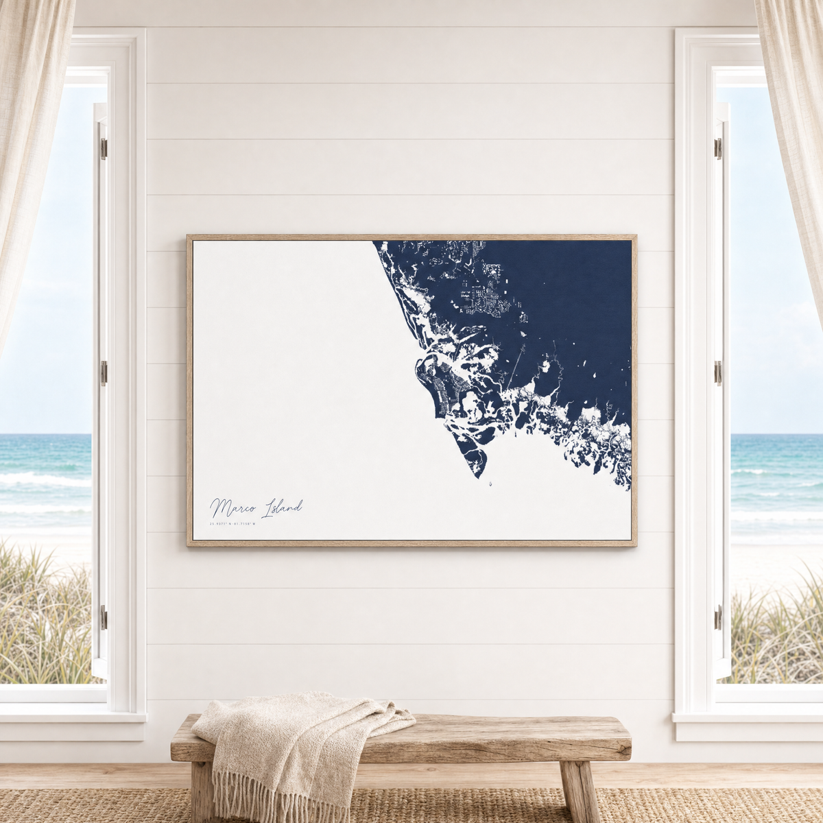 Marco Island canvas map — window-scene interior