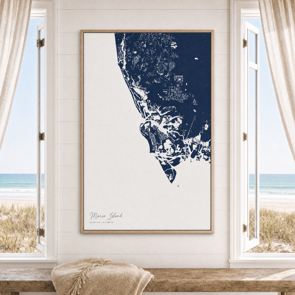 Marco Island canvas map — window-scene interior