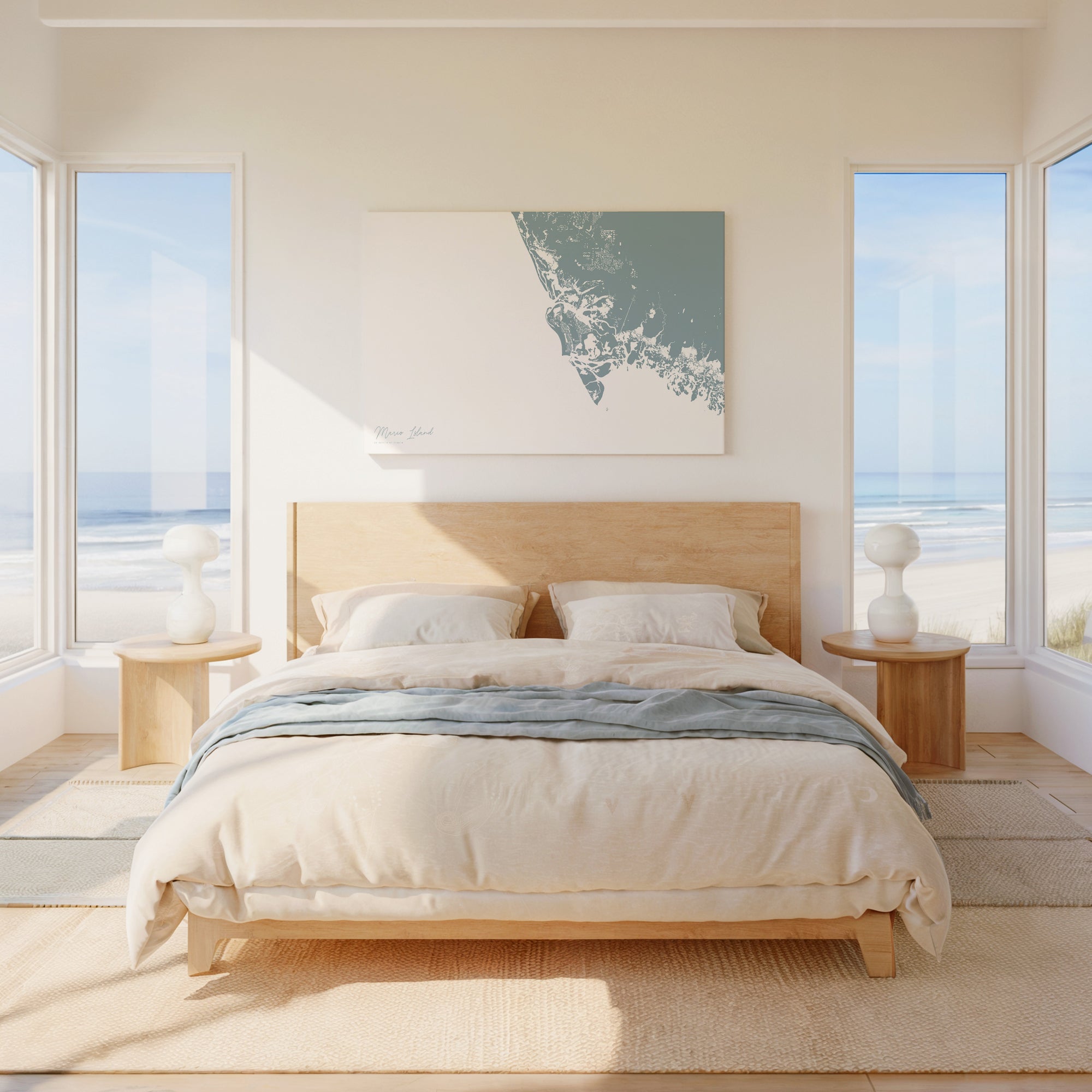 Marco Island soft blue horizontal wrapped canvas map in the ratio 3:2 hand mockup