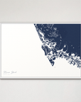 Marco Island Coastal Map — Canvas Horizontal, navy, White Frame