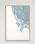Marco Island Coastal Map — Canvas Vertical, soft-blue, Natural Oak