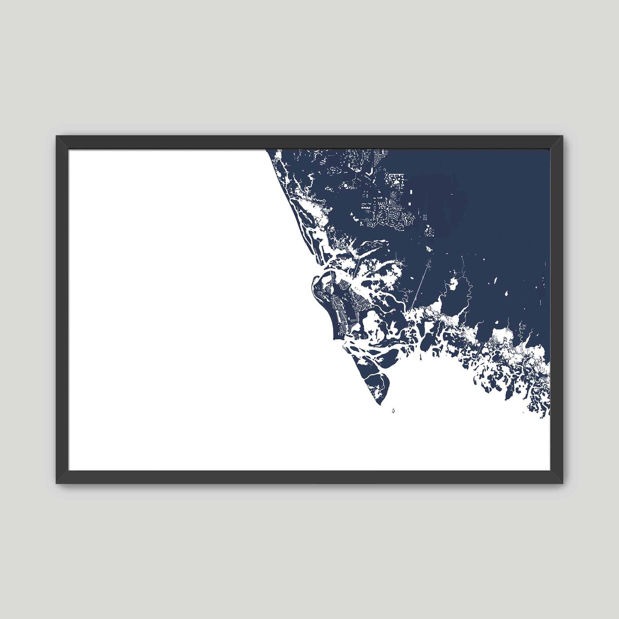 Marco Island Coastal Map — Fine Art Print Horizontal, navy, Black Frame, 10x8