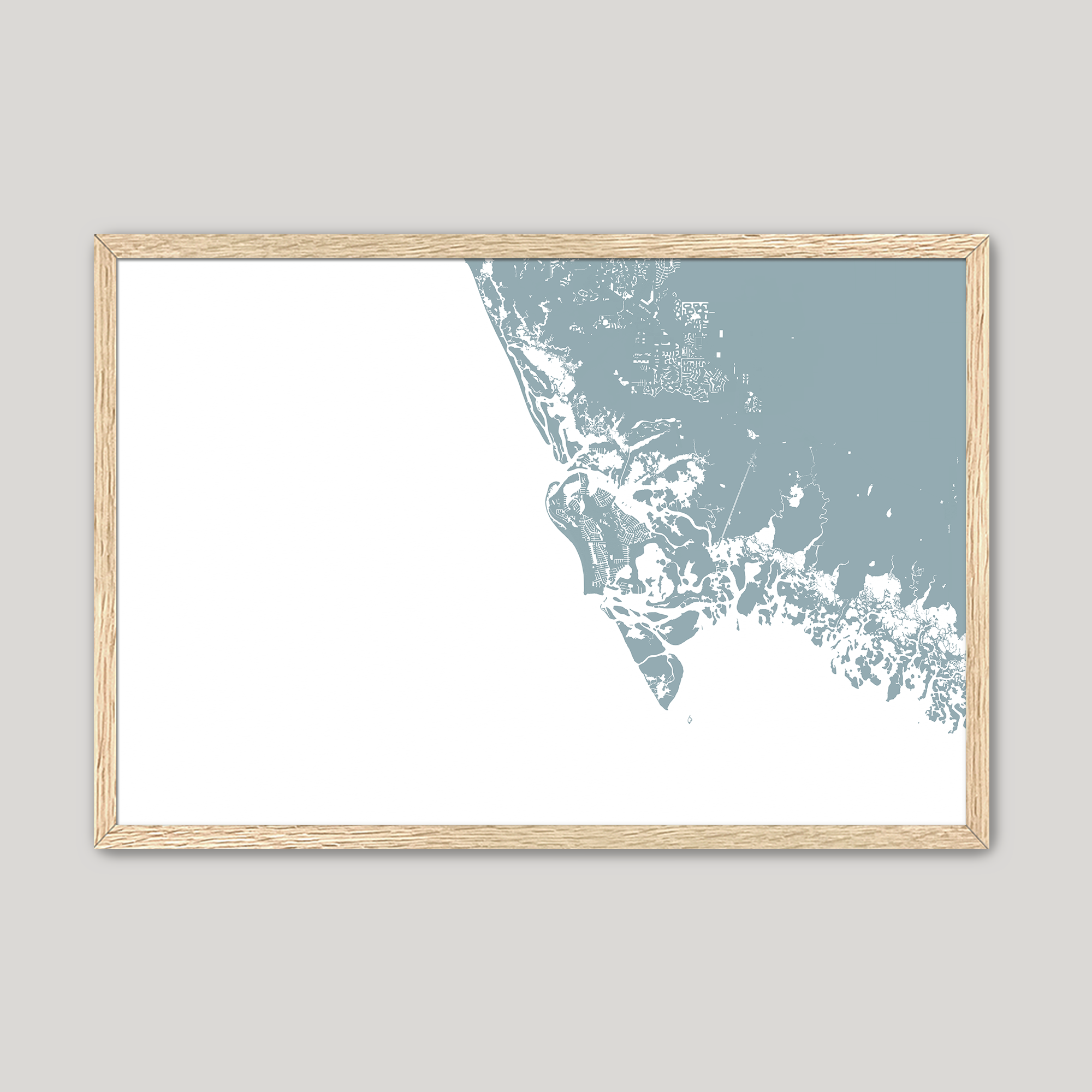 Marco Island Coastal Map — Fine Art Print Horizontal, soft-blue, Oak, 10x8