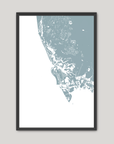 Marco Island Coastal Map — Fine Art Print Vertical, soft-blue, Black Frame, 8x10