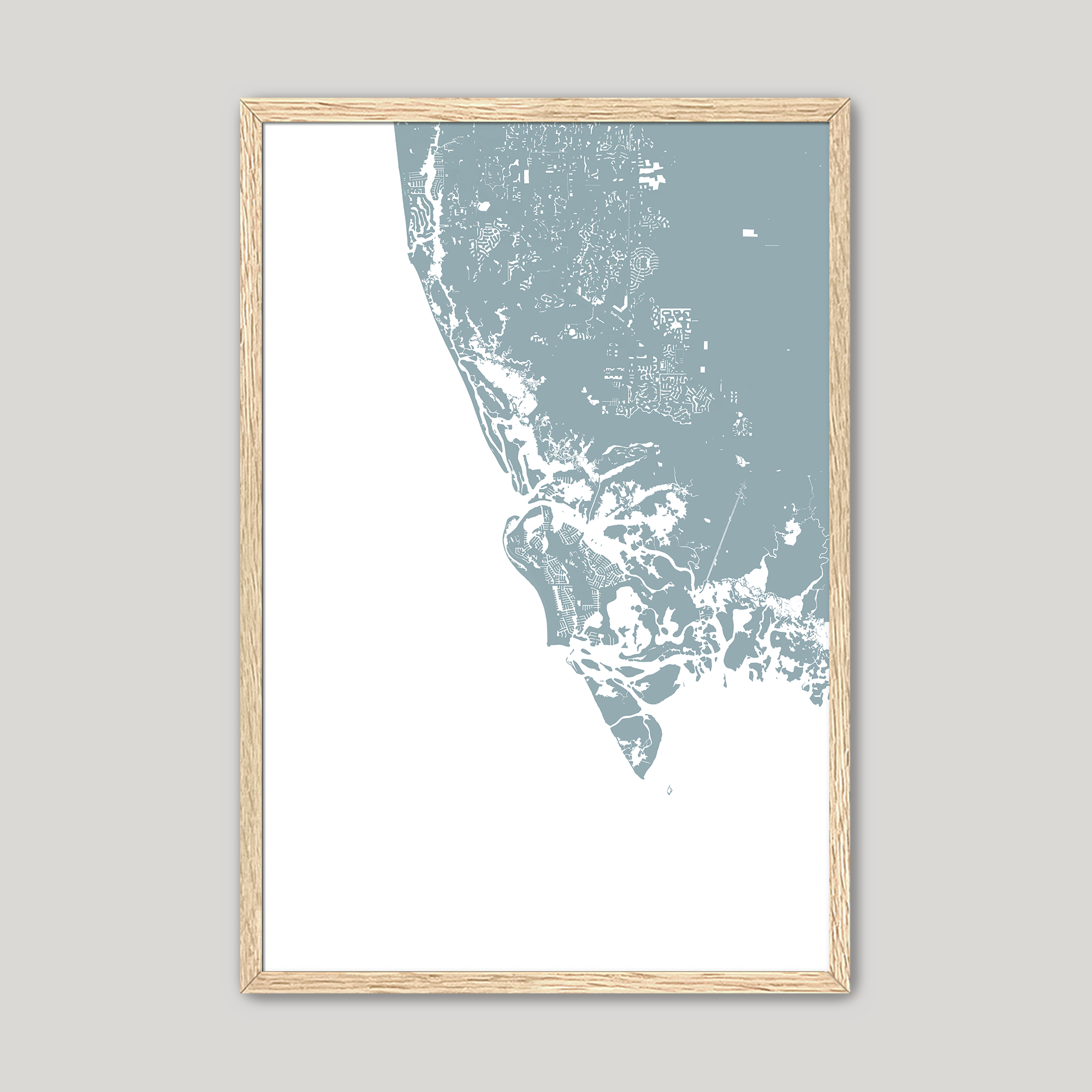 Marco Island Coastal Map — Fine Art Print Vertical, soft-blue, Oak, 8x10