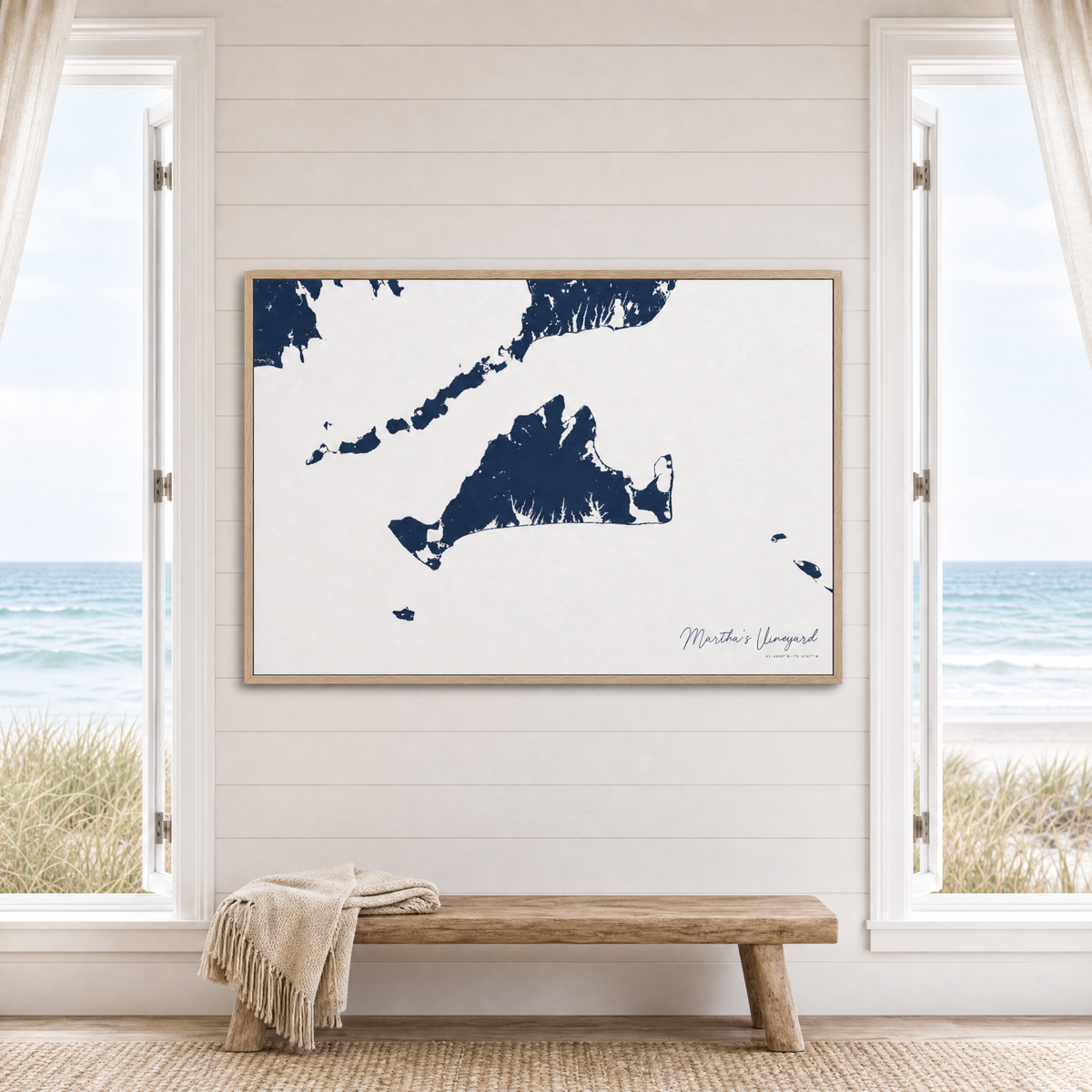 Martha's Vineyard canvas map — window-scene interior