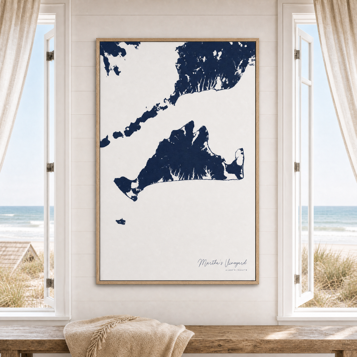 Martha's Vineyard canvas map — window-scene interior