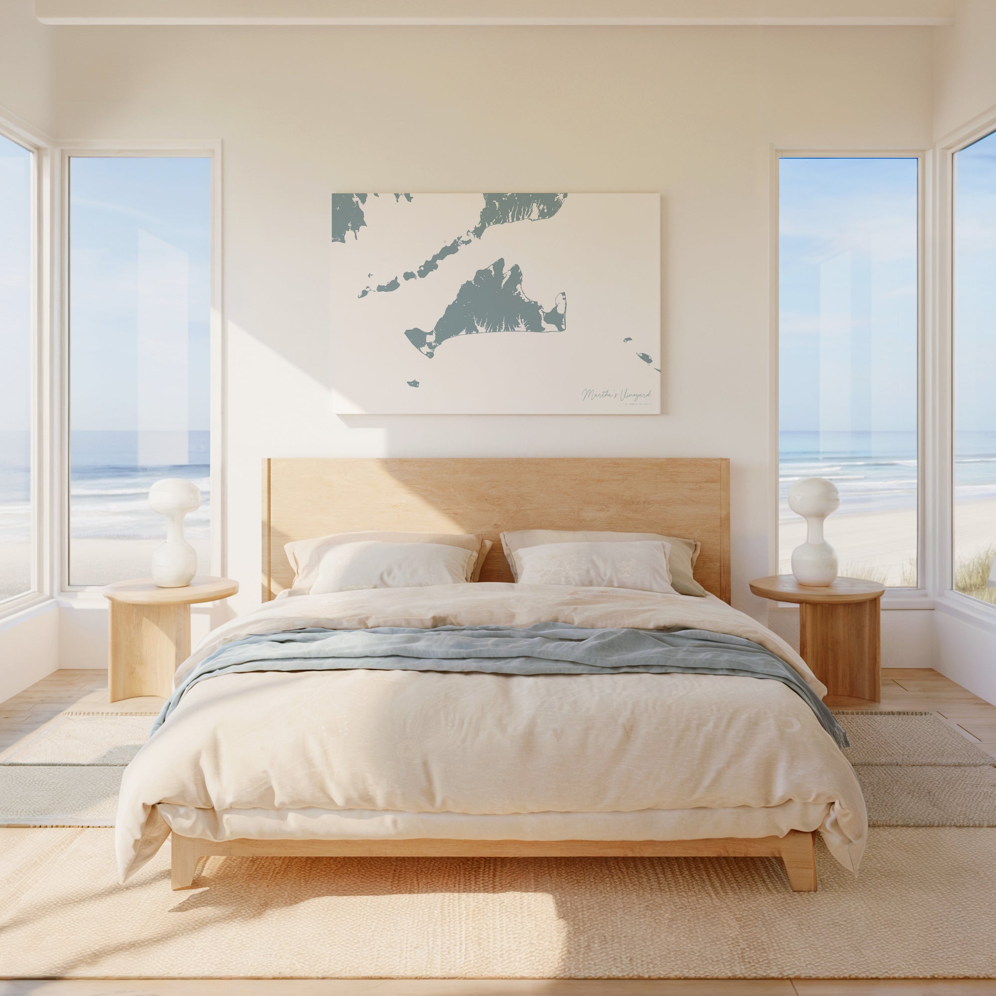 Marthas Vineyard soft blue horizontal wrapped canvas map in the ratio 3:2 hand mockup