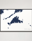 Martha's Vineyard Coastal Map — Canvas Horizontal, navy, Black Frame