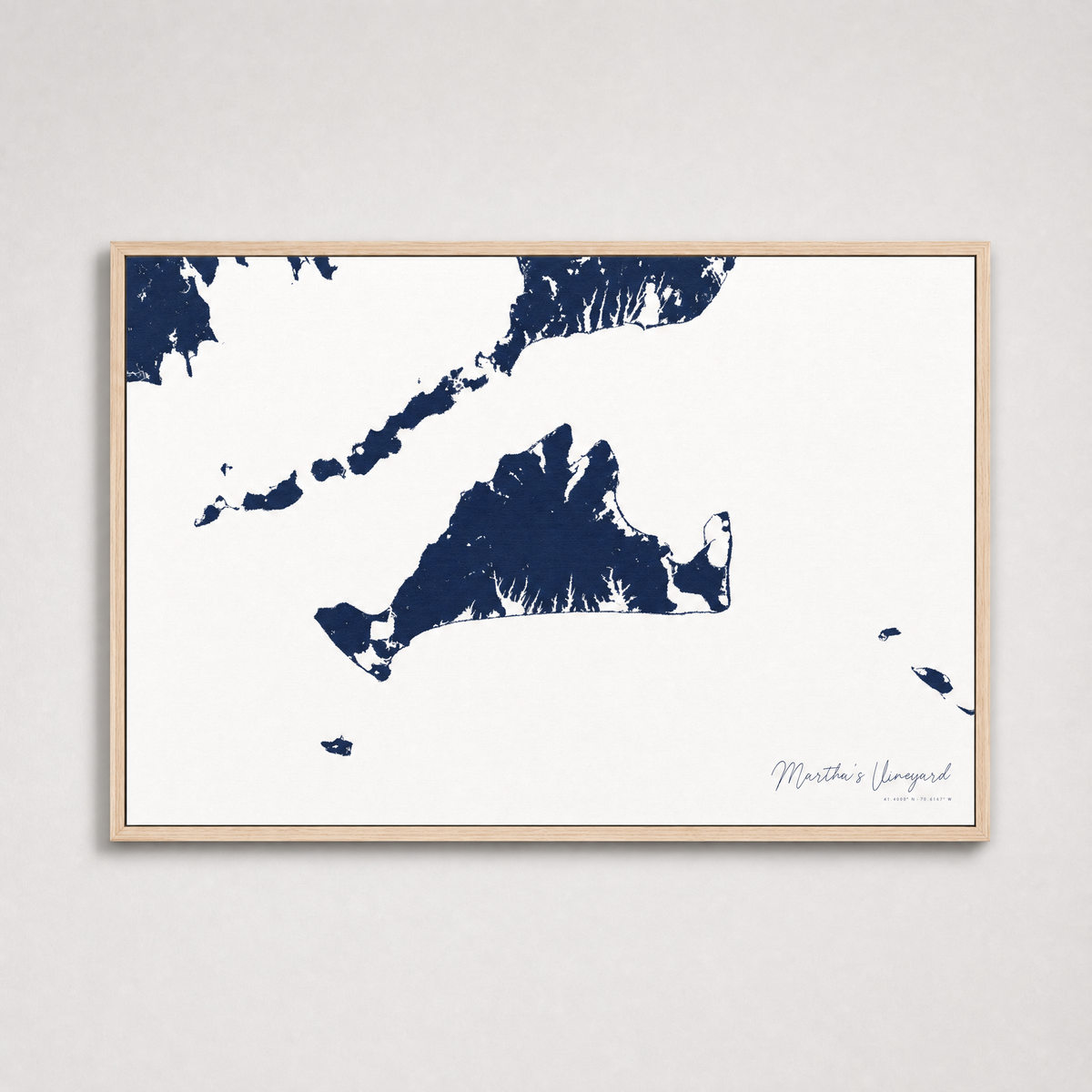Martha's Vineyard Coastal Map — Canvas Horizontal — navy, Light Wood