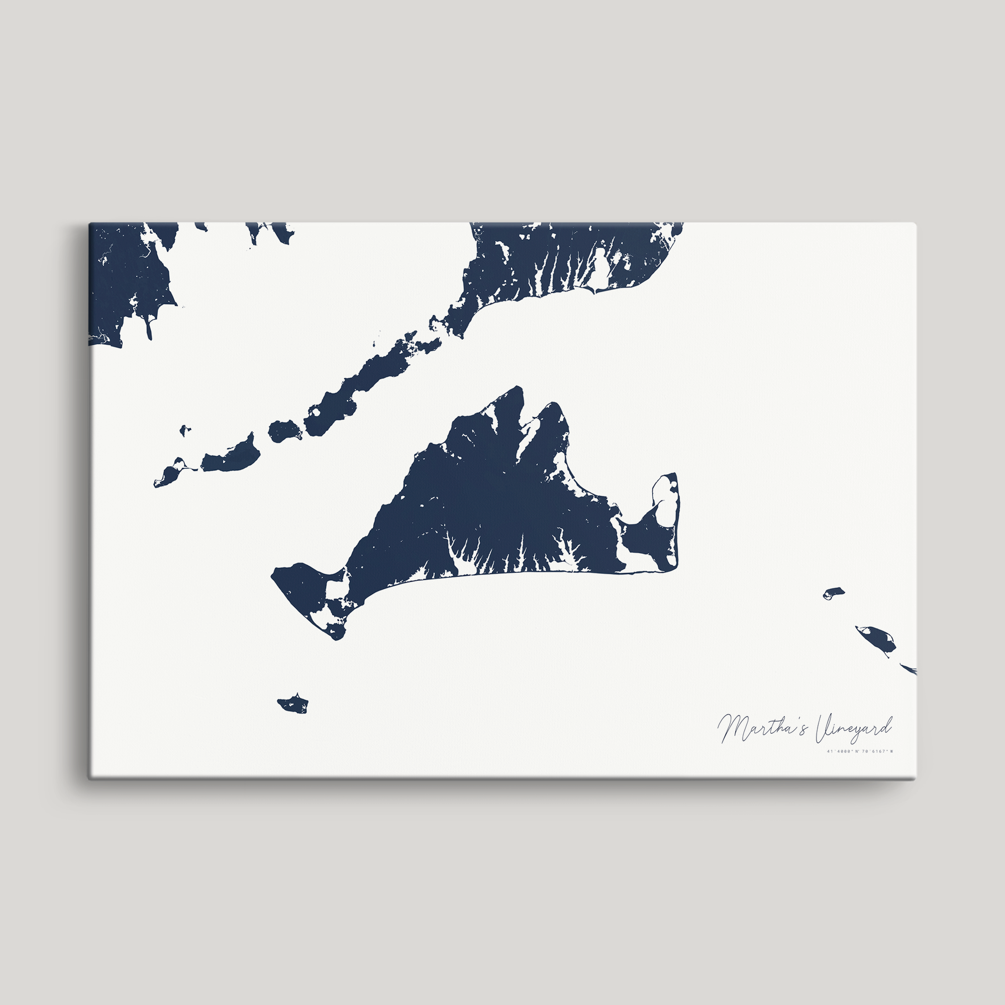 Martha's Vineyard Coastal Map — Canvas Horizontal, navy, No Frame