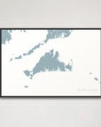 Martha's Vineyard Coastal Map — Canvas Horizontal, soft-blue, Black Frame