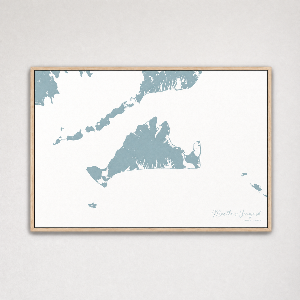 Martha's Vineyard Coastal Map — Canvas Horizontal — soft-blue, Light Wood