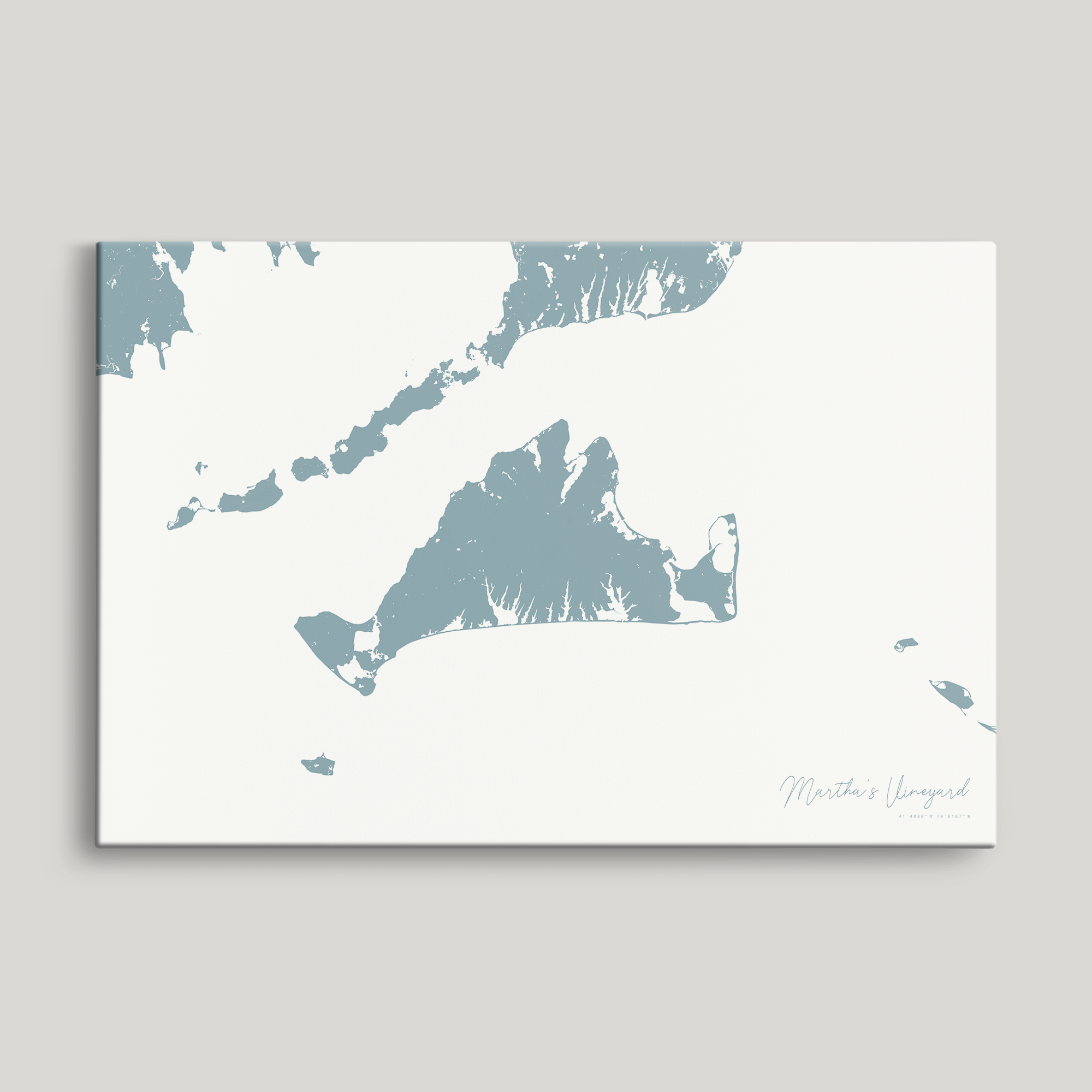 Martha's Vineyard Coastal Map — Canvas Horizontal, soft-blue, No Frame