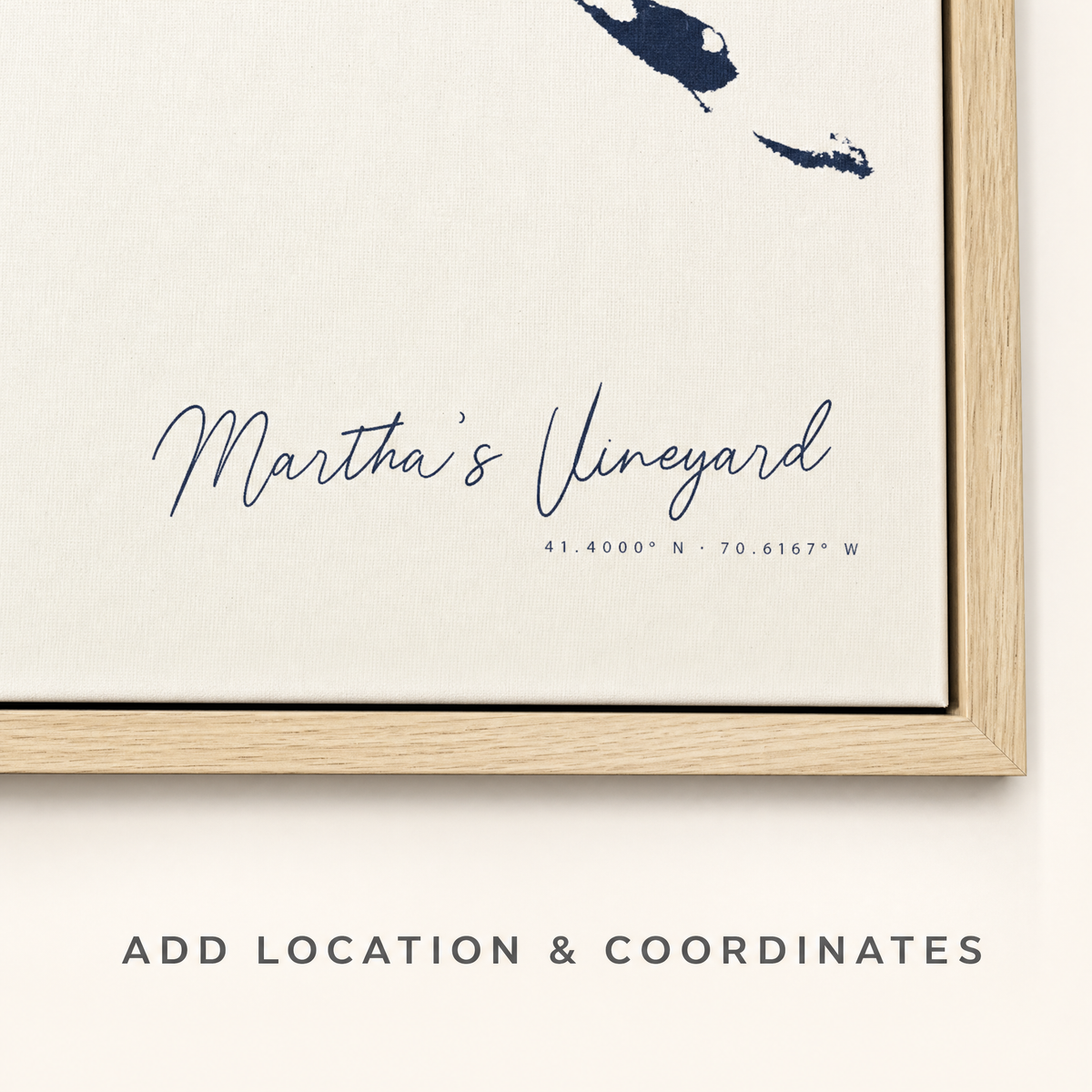 Martha's Vineyard canvas map — location and coordinates customization