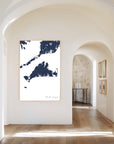 Marthas Vineyard navy vertical canvas map in the Bello mixed room scene