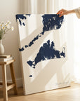 Marthas Vineyard navy vertical wrapped canvas map in the ratio 2:3 hand mockup