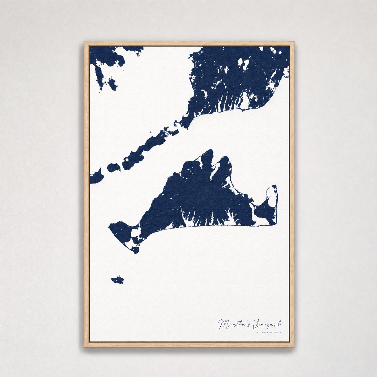 Martha's Vineyard Coastal Map — Canvas Vertical — navy, Light Wood