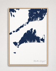 Martha's Vineyard Coastal Map — Canvas Vertical — navy, Light Wood