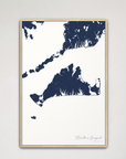 Martha's Vineyard Coastal Map — Canvas Vertical, navy, Natural Oak