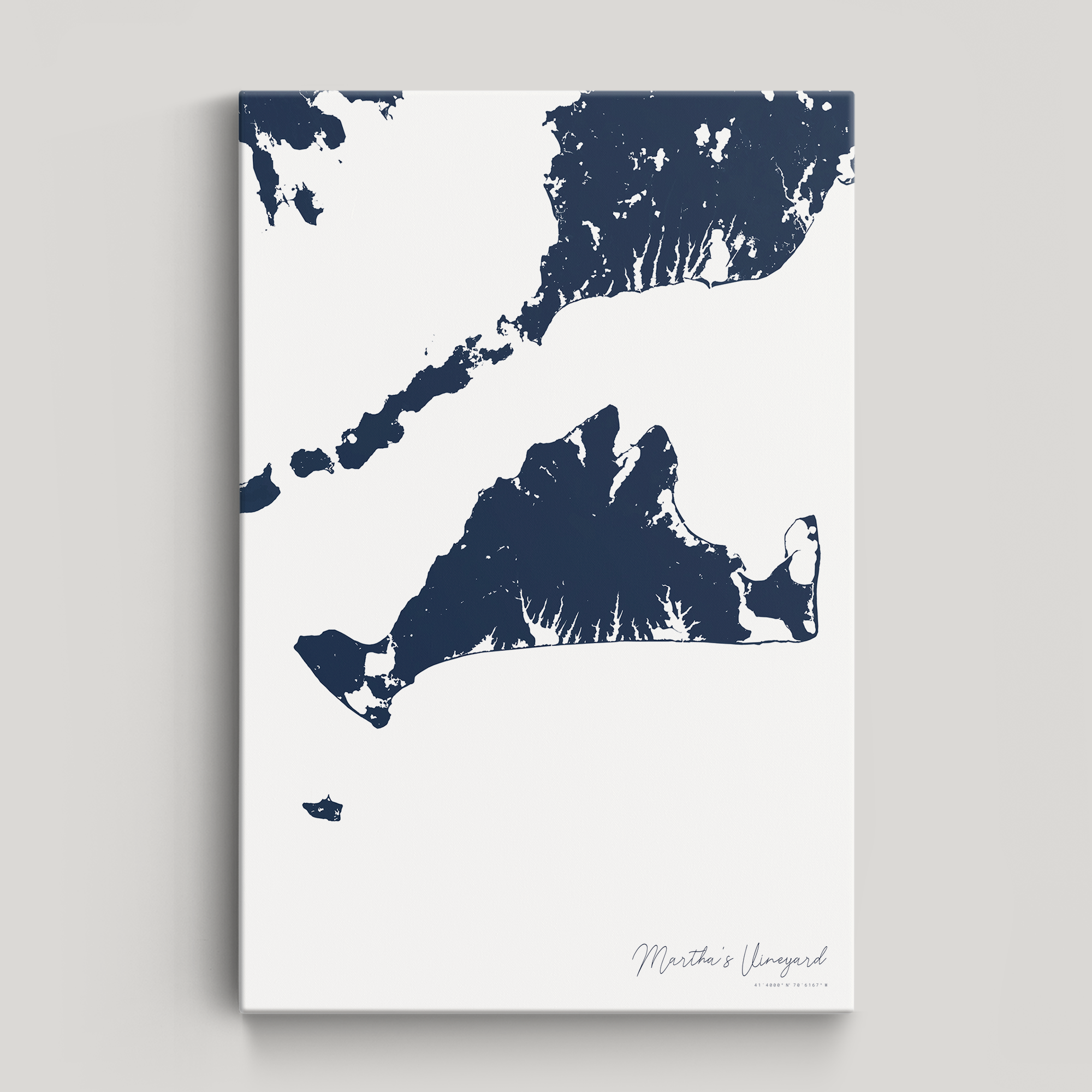 Martha's Vineyard Coastal Map — Canvas Vertical, navy, No Frame