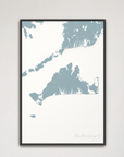 Martha's Vineyard Coastal Map — Canvas Vertical, soft-blue, Black Frame