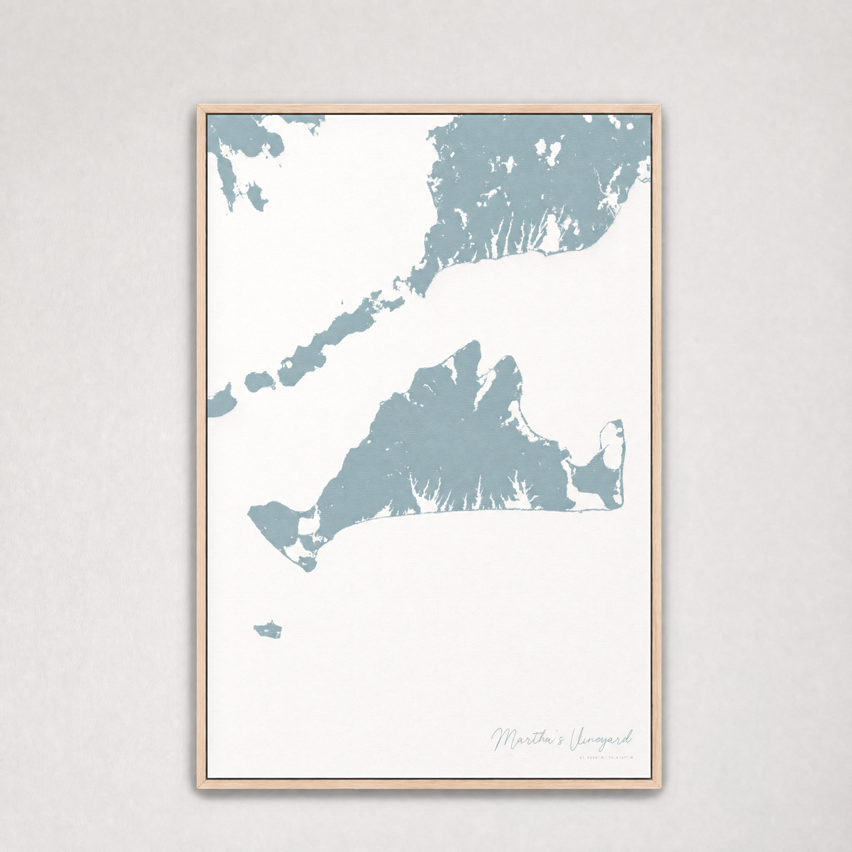 Martha's Vineyard Coastal Map — Canvas Vertical — soft-blue, Light Wood