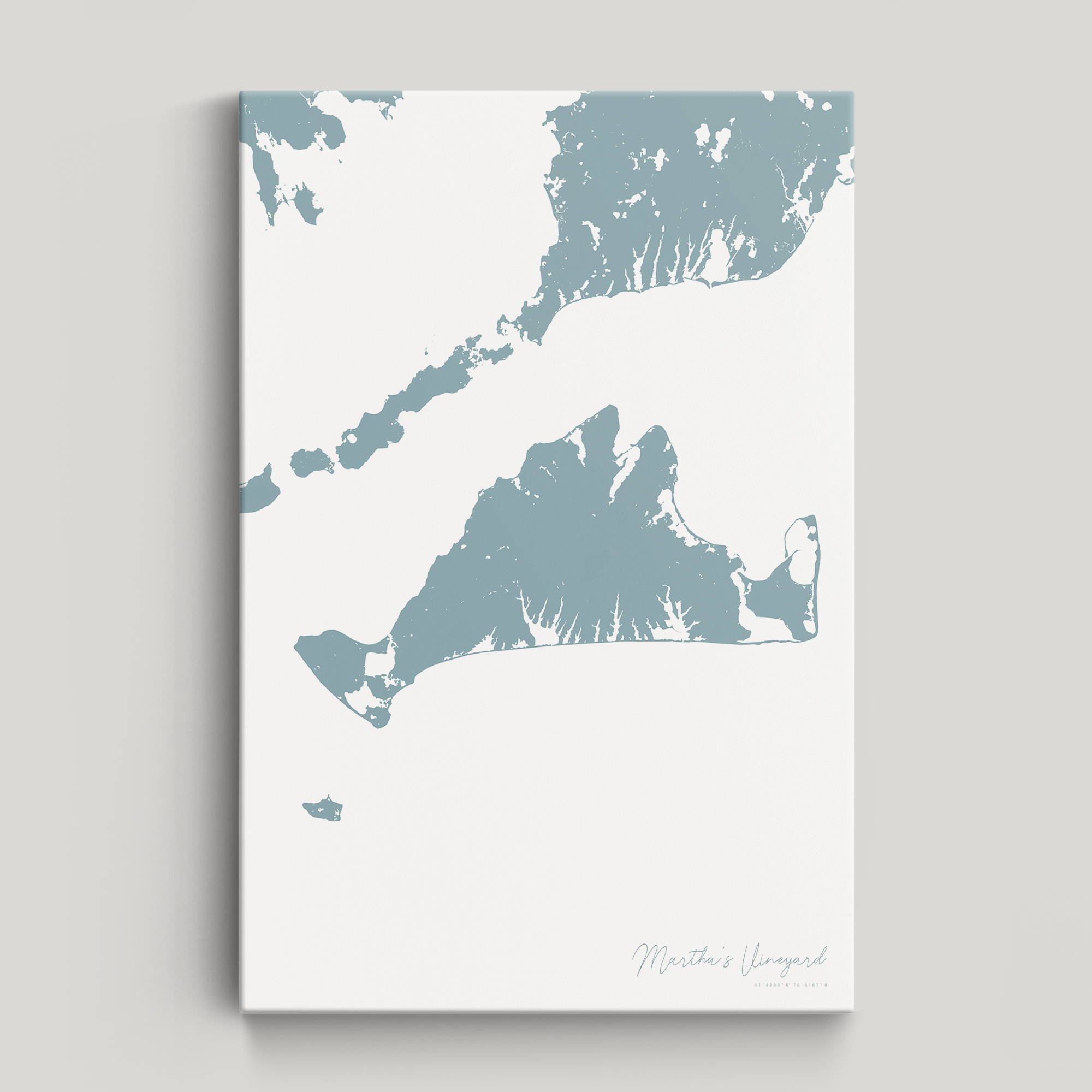 Martha's Vineyard Coastal Map — Canvas Vertical, soft-blue, No Frame