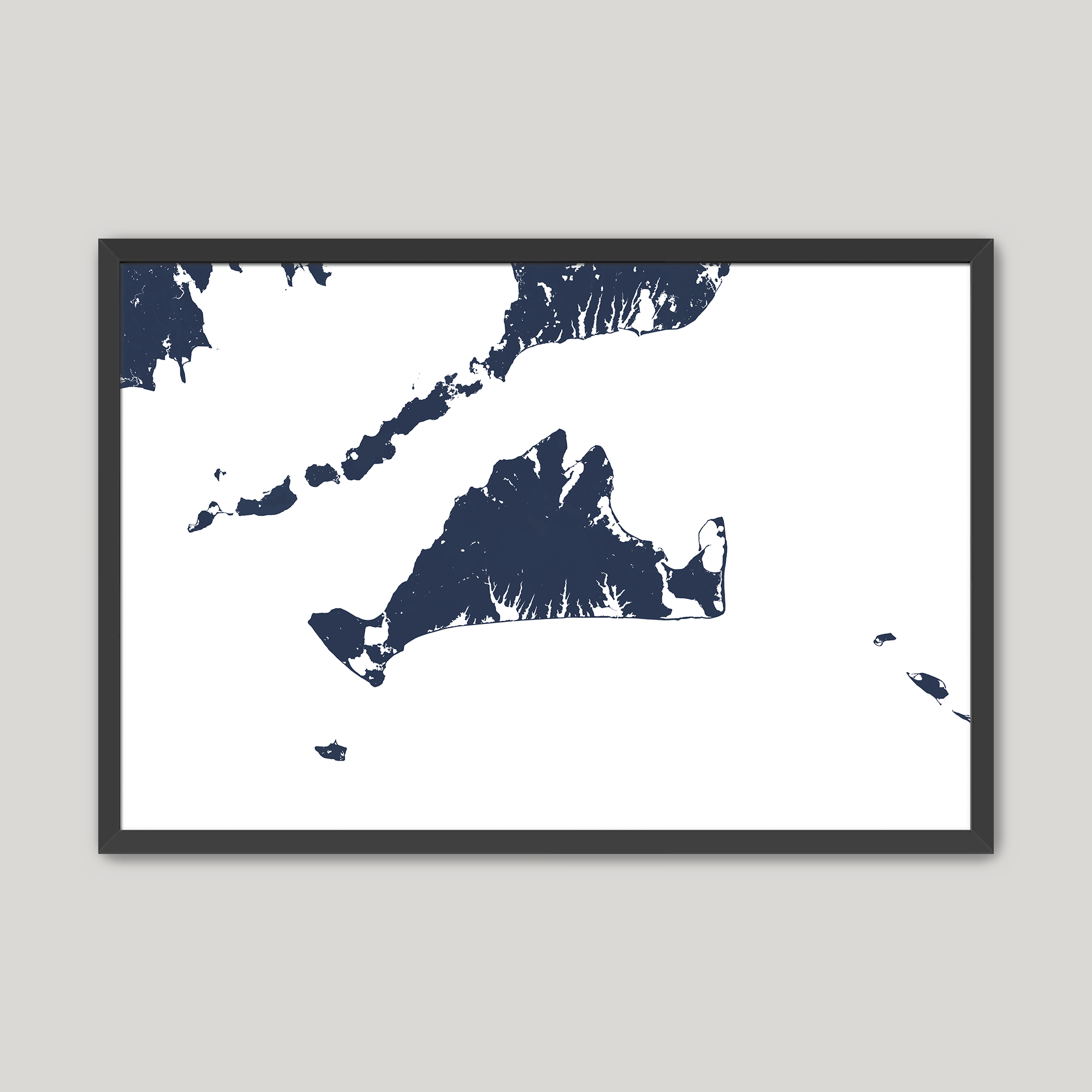 Martha's Vineyard Coastal Map — Fine Art Print Horizontal, navy, Black Frame, 10x8