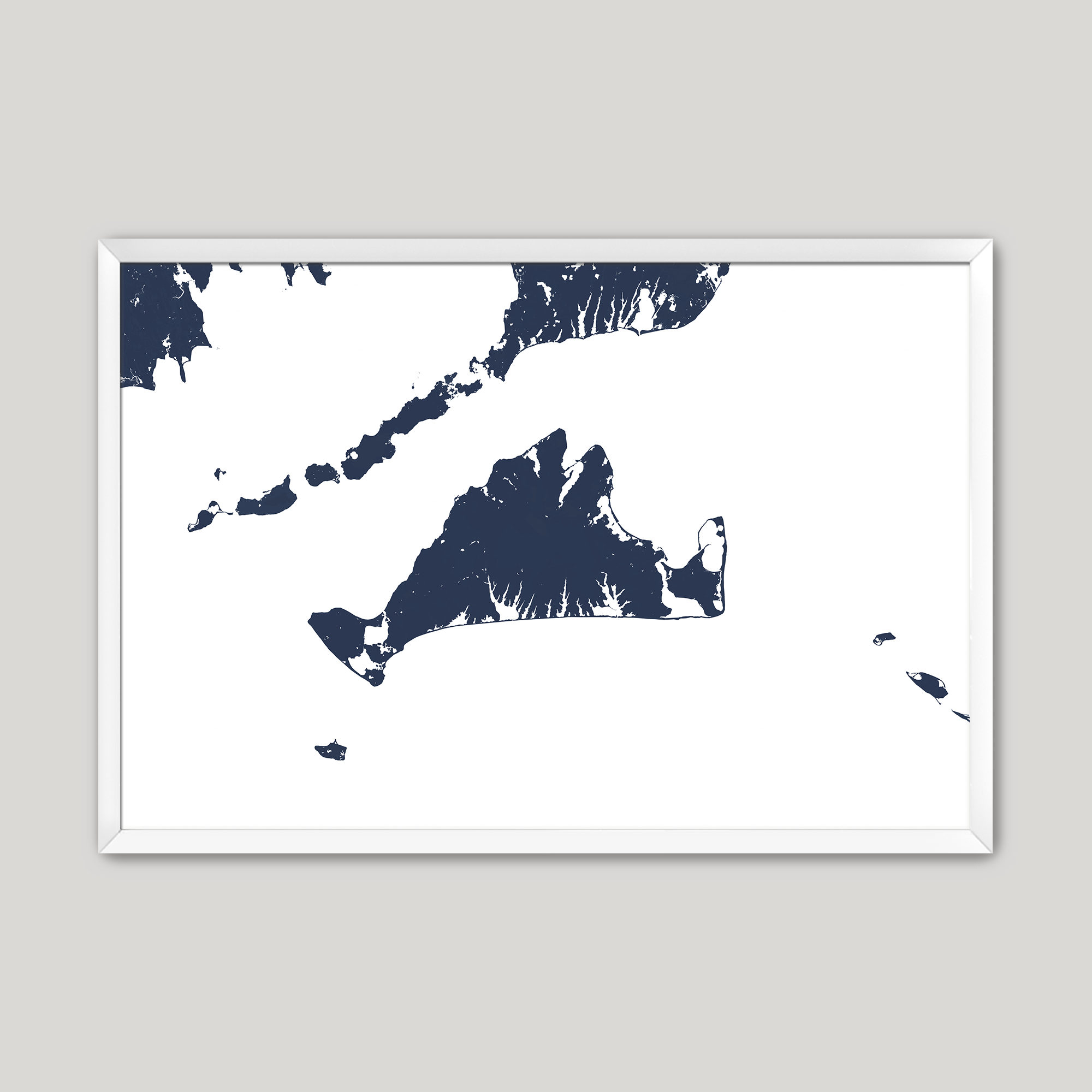 Martha's Vineyard Coastal Map — Fine Art Print Horizontal, navy, White Frame, 10x8