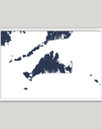 Martha's Vineyard Coastal Map — Fine Art Print Horizontal, navy, White Frame, 10x8