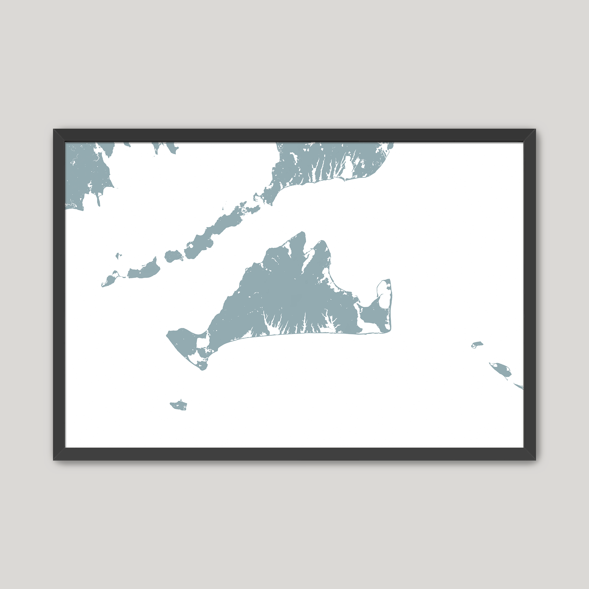 Martha's Vineyard Coastal Map — Fine Art Print Horizontal, soft-blue, Black Frame, 10x8