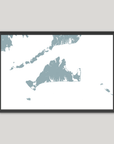 Martha's Vineyard Coastal Map — Fine Art Print Horizontal, soft-blue, Black Frame, 10x8
