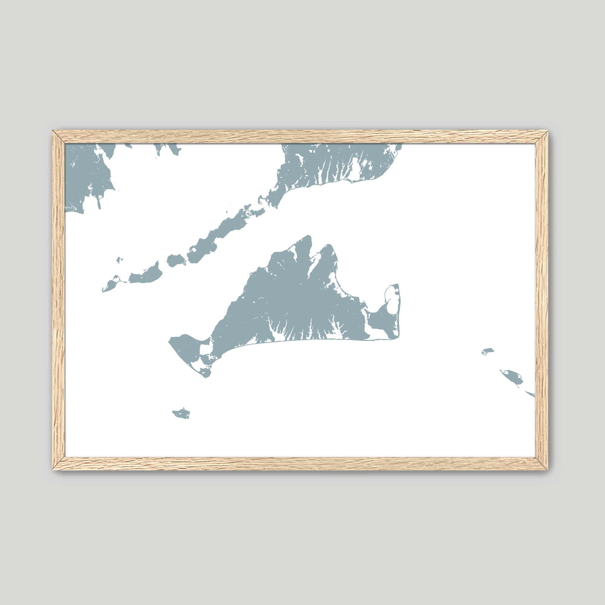 Martha's Vineyard Coastal Map — Fine Art Print Horizontal, soft-blue, Oak, 10x8
