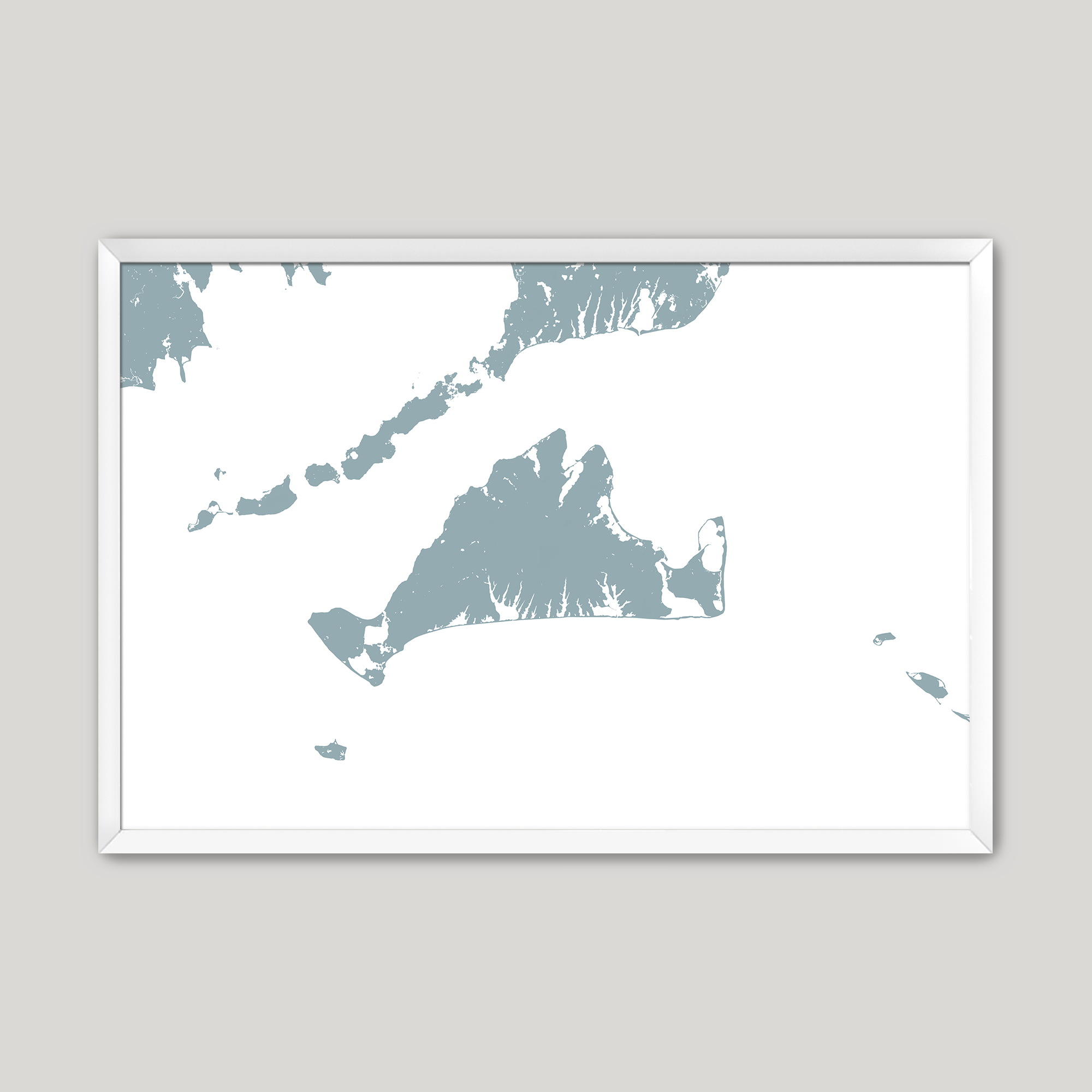 Martha's Vineyard Coastal Map — Fine Art Print Horizontal, soft-blue, White Frame, 10x8