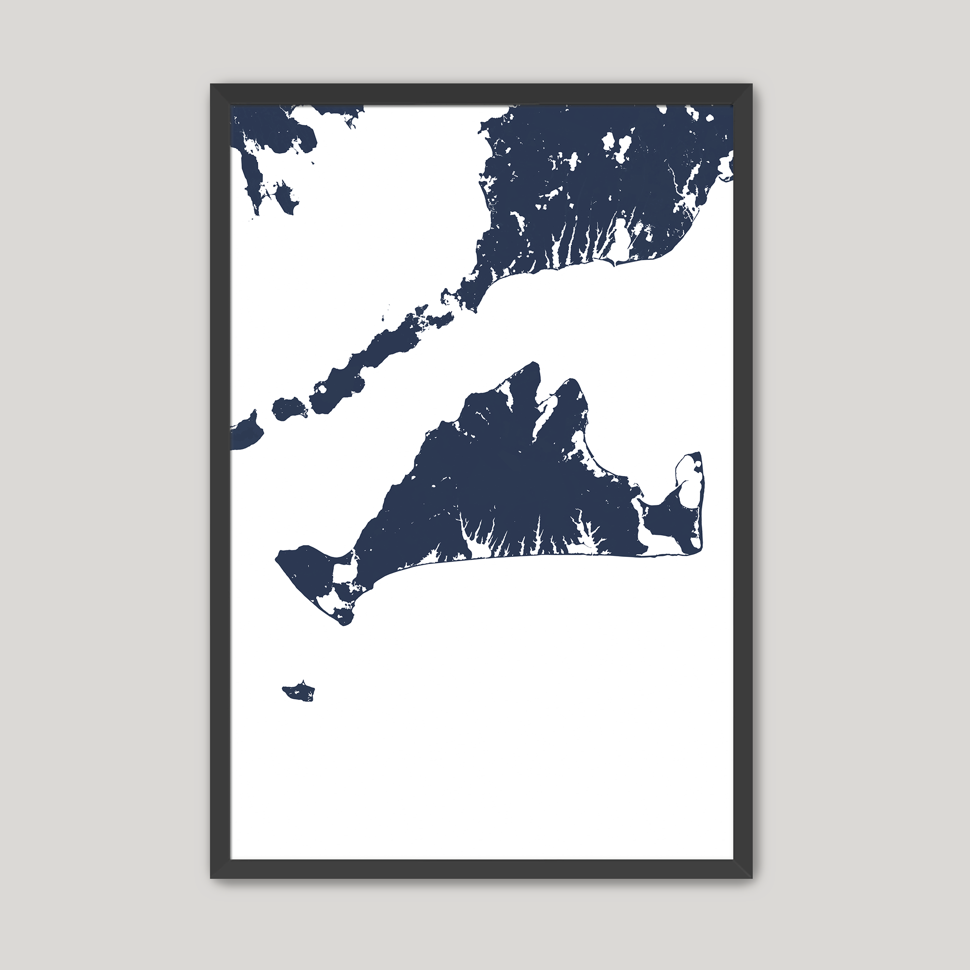 Martha's Vineyard Coastal Map — Fine Art Print Vertical, navy, Black Frame, 8x10