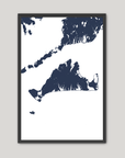 Martha's Vineyard Coastal Map — Fine Art Print Vertical, navy, Black Frame, 8x10