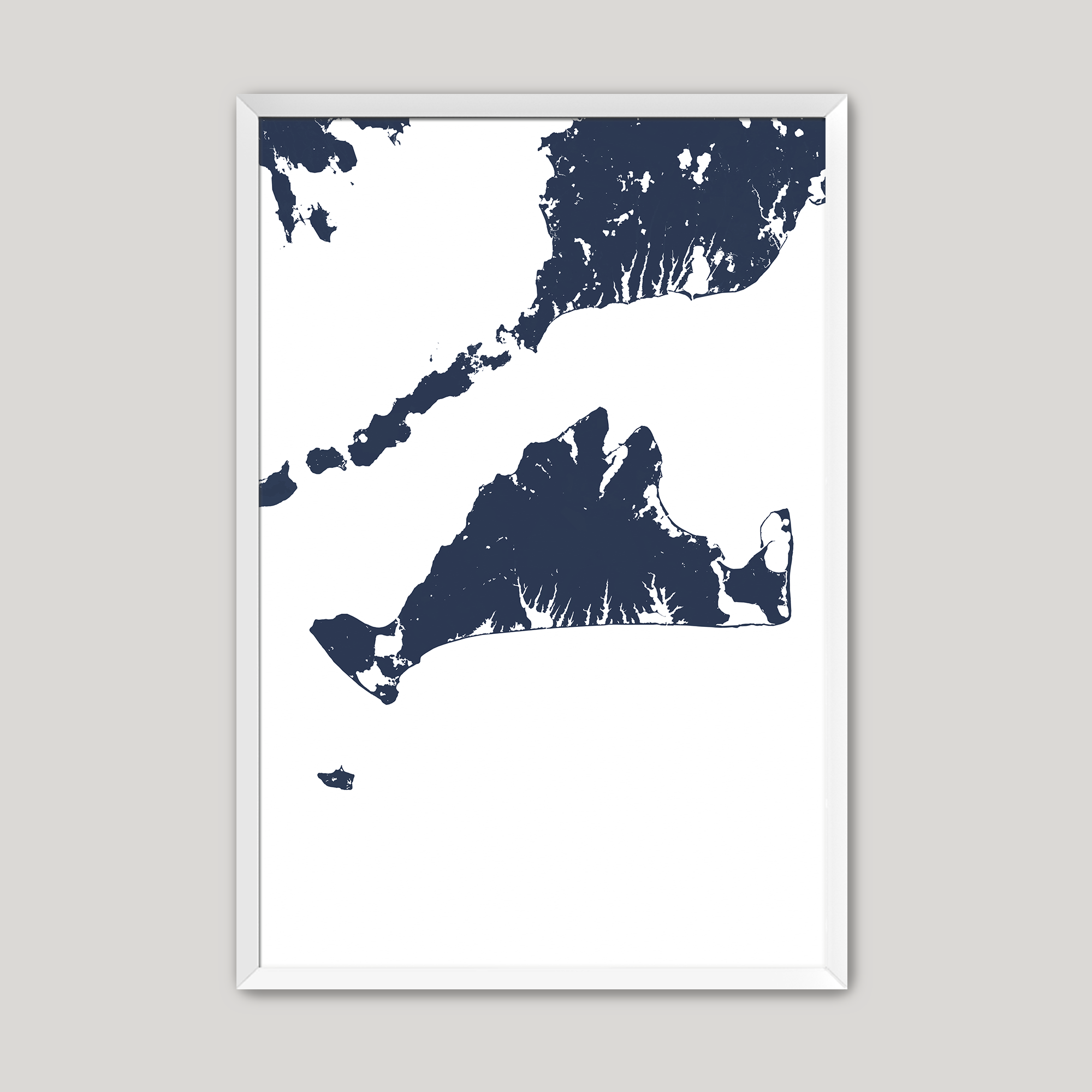 Martha's Vineyard Coastal Map — Fine Art Print Vertical, navy, White Frame, 8x10